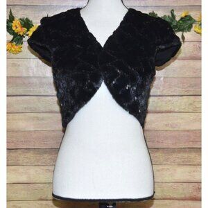 Guess Black Faux Fur Sequin Crop Bolero Jacket Size M Glam Night Out Party Wear